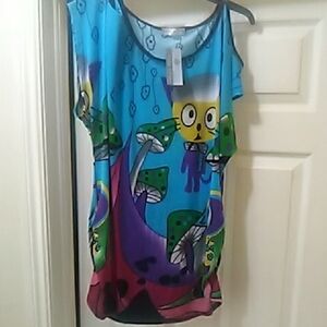 Colorful Graphic  with Cartoon Print Cold Shoulder M\lg